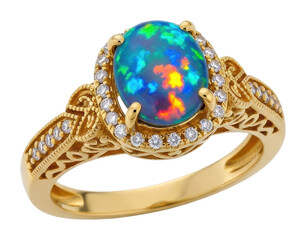 Elegant opal ring displayed jewelry store product showcase isolated on transparent background