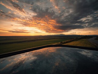 Sunset reflections in serene landscape