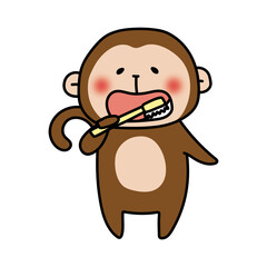 歯磨きをする猿