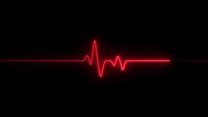 Neon heartbeat and monitor animation, red heart beat line animation on black background, ECG neon electrocardiogram pulse 4k video motion 
