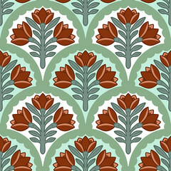 Hand Drawn Floral Seamless Pattern with Stylized Botanical Motifs