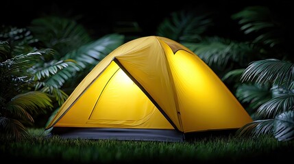 Lit tent in the wilderness at night