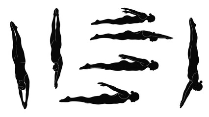 Athletic diver captured in dynamic poses showcasing synchronized swimming movements