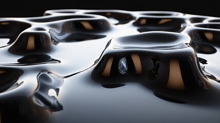 Abstract surface of dark viscous fluid with reflections and ripples in concentrated pools