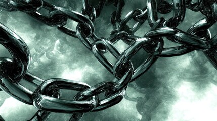 A close up of polished steel interlocking chain links