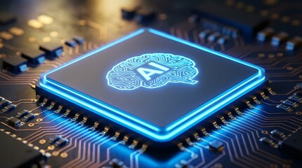 AI Brain Chip Embedded in Circuit Board Highlighting Smart Computing Technology