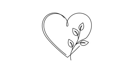 Heart with leaves line drawing