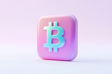 Bitcoin icon on violet background. Cryptocurrency symbol. 3D rendering.
