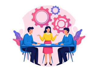 Business team meeting with gears and technology concept illustration