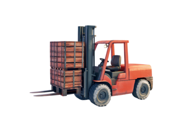 Forklift truck with wooden boxes isolated on transparent background