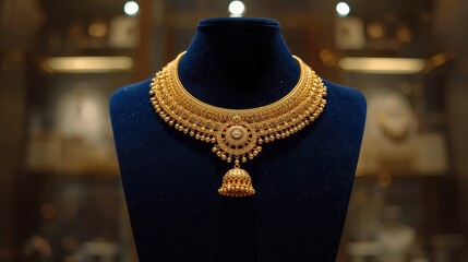 Intricate gold necklace with pendant