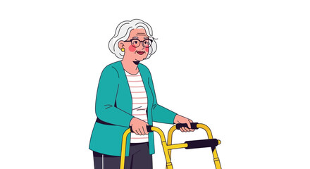 Elderly woman using walker