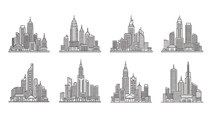 Skyline illustrations of various cities