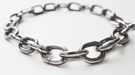 Interlocking polished silver metal chain links forming a seamless pattern against a bright white background