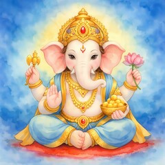 Illustration of lord ganesha for ganesh jayanti in watercolor style.
