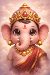 Illustration of baby lord ganesha for ganesh jayanti.
