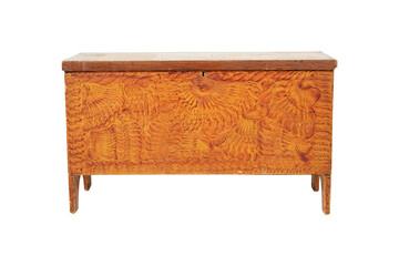 Rustic Carved Wood Chest - Antique Storage Furniture