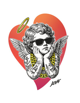 Tattooed Cupid In Gradient Heart Shape