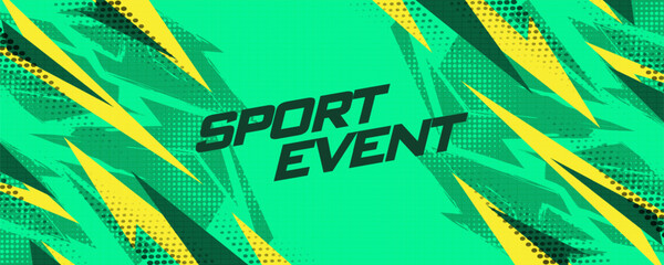 Modern and Grunge Sports Background with Green Brush, Yellow Streaks and Halftone Effect in Fast Concept. Banner or Poster Design for Sports or Games Events