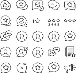Obraz premium Client Feedback Testimonial Icons Black White Line Vector Set