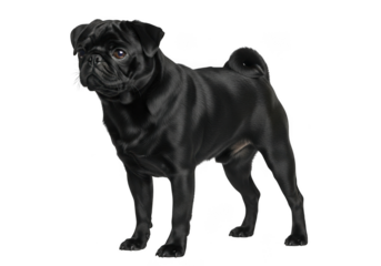 Majestic transparent pug standing alone on transparent background