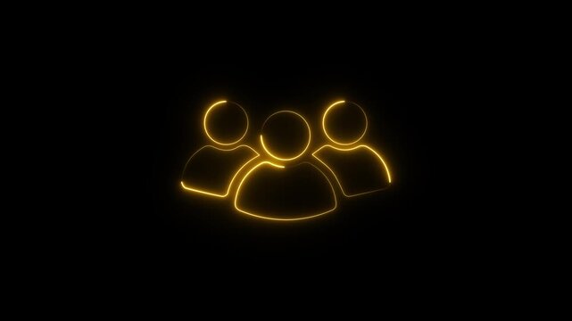 Glowing neon person sign circle icon animation, neon glowing yellow people icon on black background, Customer service profile icon 4k video motion, neon line profile icon footage animated.