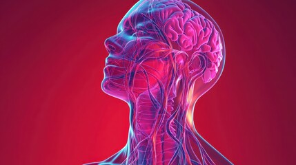 Transparent Anatomical Illustration of the Human Head and Vascular System