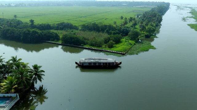 Houseboats on Kerala backwaters, in Kumarakom,kottayam. water canal's in Alleppey, Kerala, India