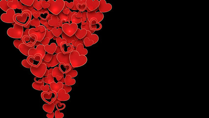 Cluster of red hearts on black background