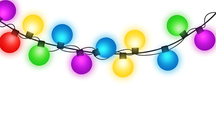 Colorful string lights on white background