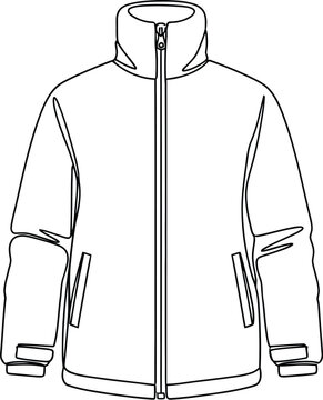 Line art illustration of a full zip fleece jacket outline for apparel design template