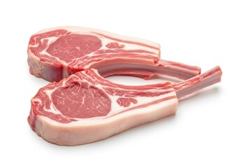 Two raw lamb chops isolated on white background