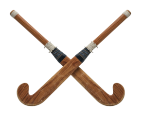 Hockey game equipment sports field wooden sticks view isolated on transparent background
