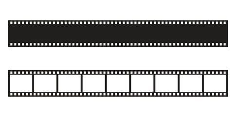Vintage Movie Film Strip Frames Set with Long and Curved Strips Isolated on White Background.
