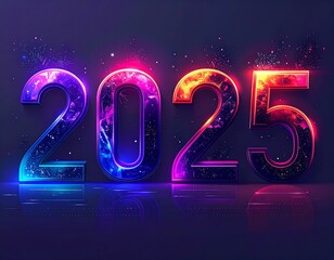 Illuminated futuristic 3D numerals in vibrant gradient colors against dark background