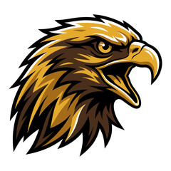 Obraz premium Illustration of an eagle's head with brown and yellow feathers on a white background.