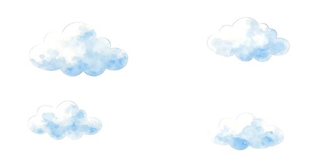 Obraz premium 白背景に浮かぶ柔らかい青色の水彩雲イラスト素材