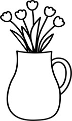 Minimal Line Art Vases with Flowers, Hand Drawn Botanical Vector Illustration