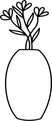 Minimal Line Art Vases with Flowers, Hand Drawn Botanical Vector Illustration