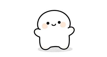 にっこり微笑む丸いフォルムの白いキャラクター,親しみやすいイラスト