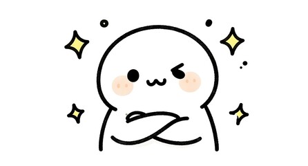 ウインクして自信満々な表情の可愛いキャラクターと星の装飾