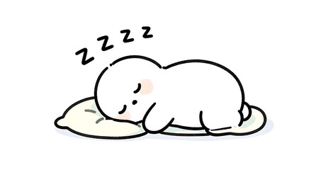 ぐっすりと深い眠りについている白いキャラクターのイラスト