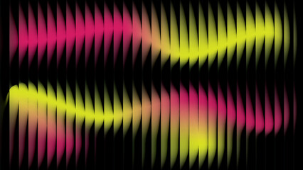 Abstract neon pink and yellow gradient wavy vertical lines on black background