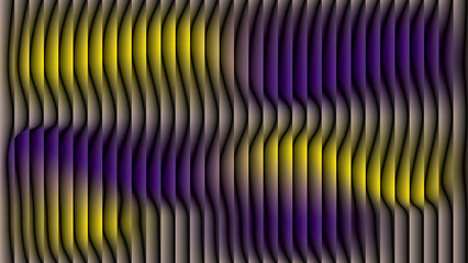 Abstract yellow and purple glowing wavy lines flowing on grey vertical grid background