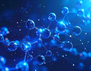 Illuminated molecular structure in deep space blue