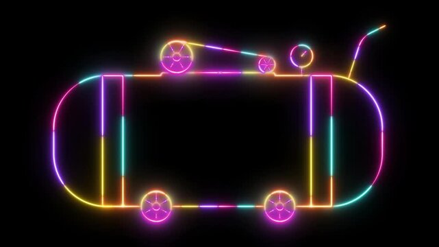 Air Compressor Icon Outline Neon Glow Animation on Black Background &ndash; Industrial Equipment Symbol with Colorful Futuristic Light Effect, Modern Technology Loop for UI, Engineering, Manufacturing and P