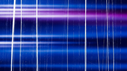 Vibrant abstract light streaks form a dynamic digital pattern in blue and purple, illustrating futuristic data flow and technological energy on a dark background