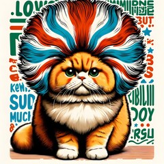 Colorful Cat with Vibrant Funky Hair and Playful Expression in Bright Artistic Style