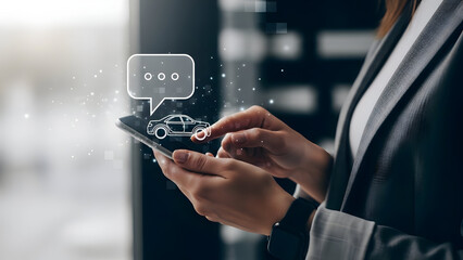 A person in a business setting interacting with a smartphone