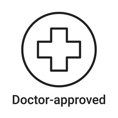 Obraz premium Doctor approved icon. Vector line symbol for a website, product card, presentation and mobile app, packaging or instruction. Editable outline sign